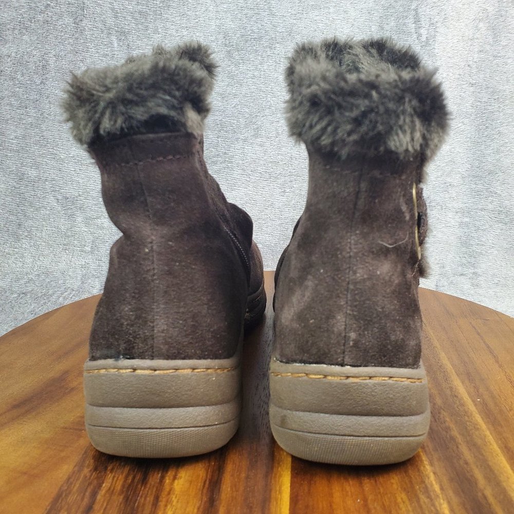 Baretraps Boots Womens 8.5 M Brown Suede Leather Faux Fur Lined Zip Winter Ankle - Picture 4 of 9